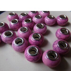 Pink Cracked Style Large Hole Beads